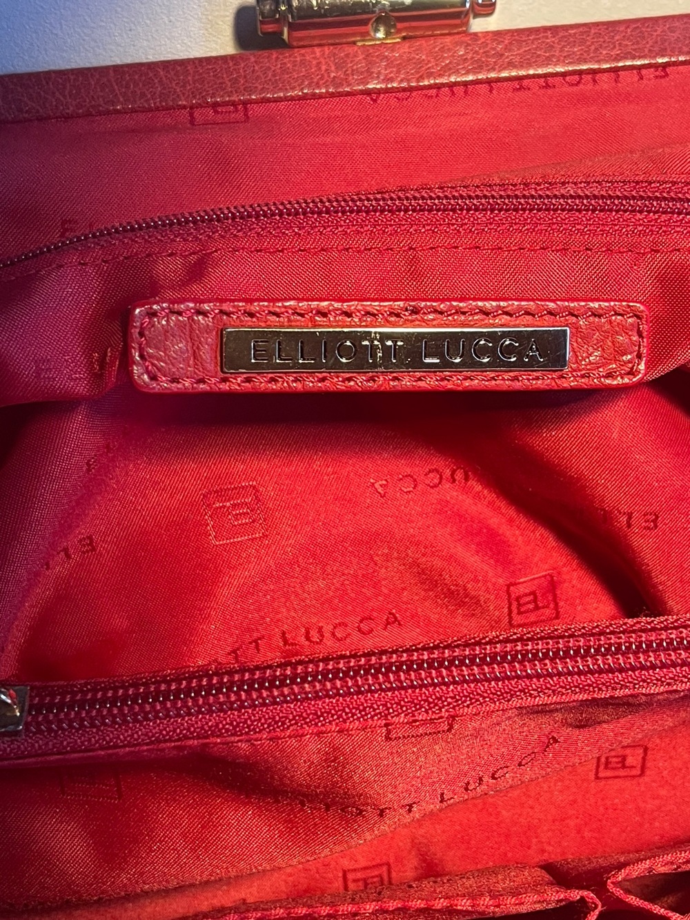 Vintage Elliott Lucca Red Leather Satchel Top Handle Shoulder Bag - Picture 10 of 14